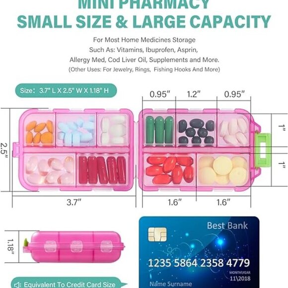 Travel Pill Organizer w Labels & 1 Drawstring Pouch (PINK) / BRAND NEW SEALED. - Picture 2 of 10